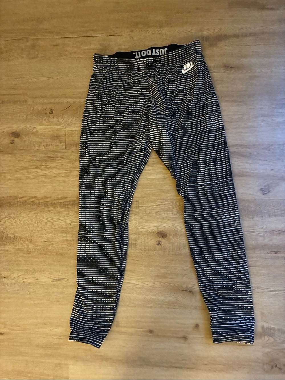 Nike Kids Black & White Striped Active Leggings